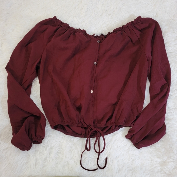 Fashion Nova Tops - Fashion Nova Burgundy Off-Shoulder Blouse